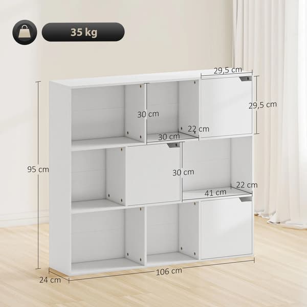 reol med 9 rum, 3 døre, hvid, spånplade