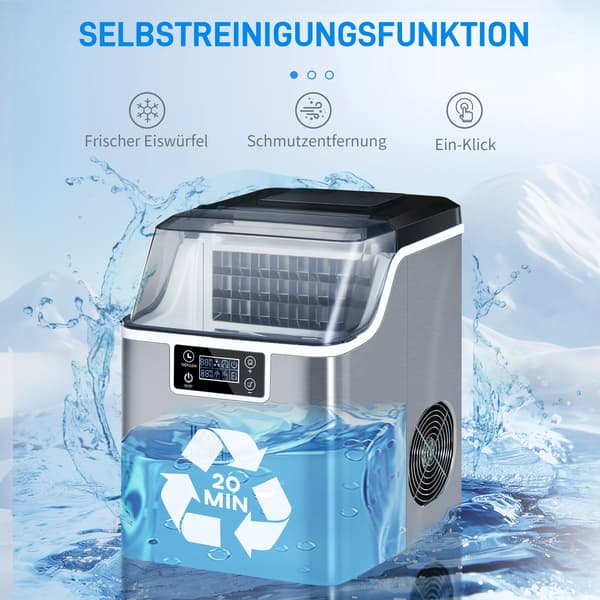 Ismaskine 20 kg/24 timer, Rustfrit Stål, Sølv - Kompakt og Selvrensende