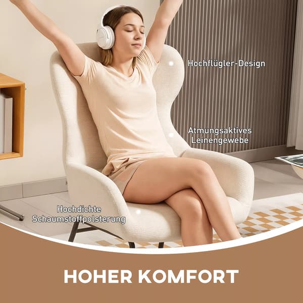 accentstol, wingback-stil, krämvit, polyester