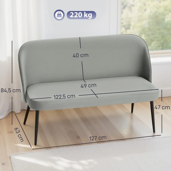 Moderni 2 istuttava samettisohva, metallirunkoinen, harmaa
