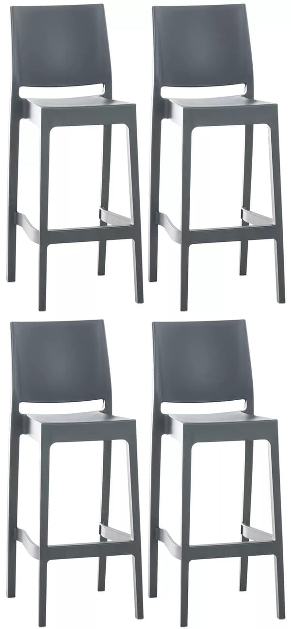 4 dark grey Maya bar stools, stackable, UV-resistant, indoor/outdoor plastic
