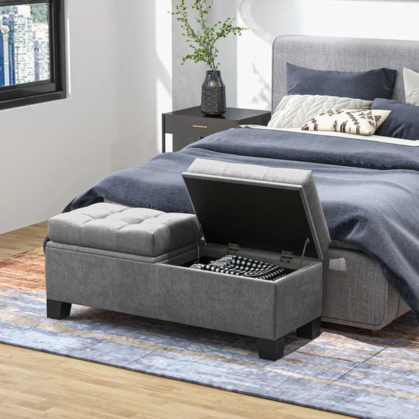 Siddbänk med förvaring, Grå, Polyester, 116x41x47 cm