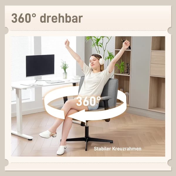 Kontorstol Grå - Bred, højdejusterbar, armlæn, stålbase, polyester