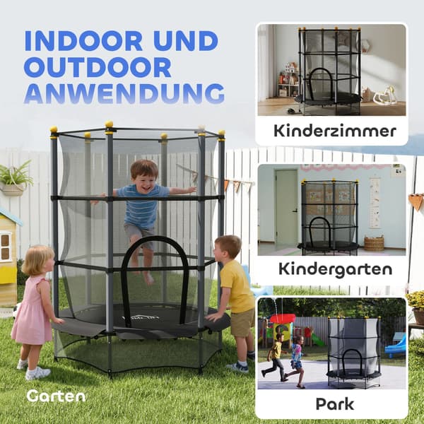 Børnetrampolin Ø140 cm Sort Plast - Sikkerhedsnet og Kantafdækning