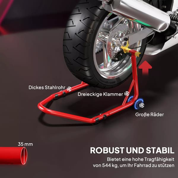 Motorcykelstativ Fram/Bak - Max 544kg, Stål, Röd