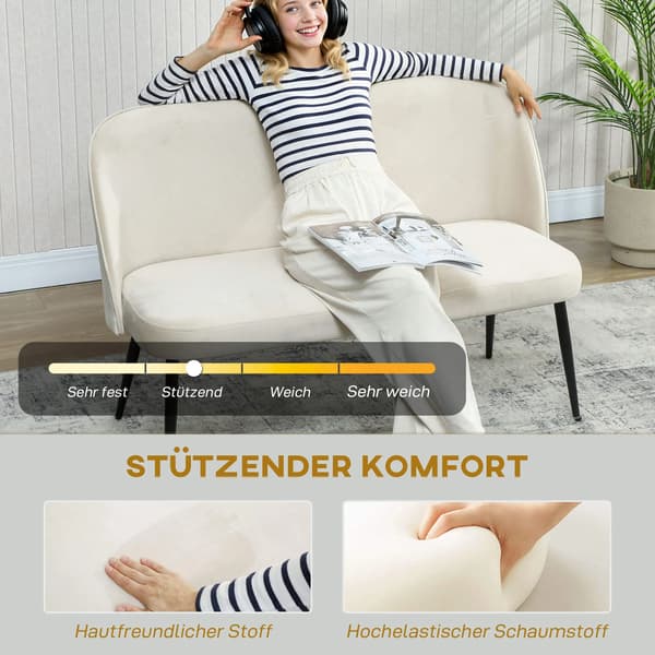 2-sitssoffa i beige sammetstyg med metallstomme, modern design