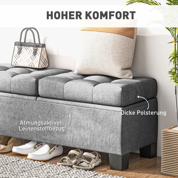 Siddbänk med förvaring, Grå, Polyester, 116x41x47 cm