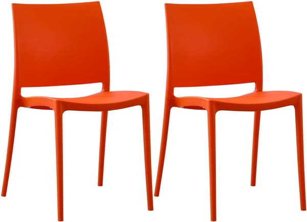 Sæt med 2 stabelbare udendørs plastikstole, orange