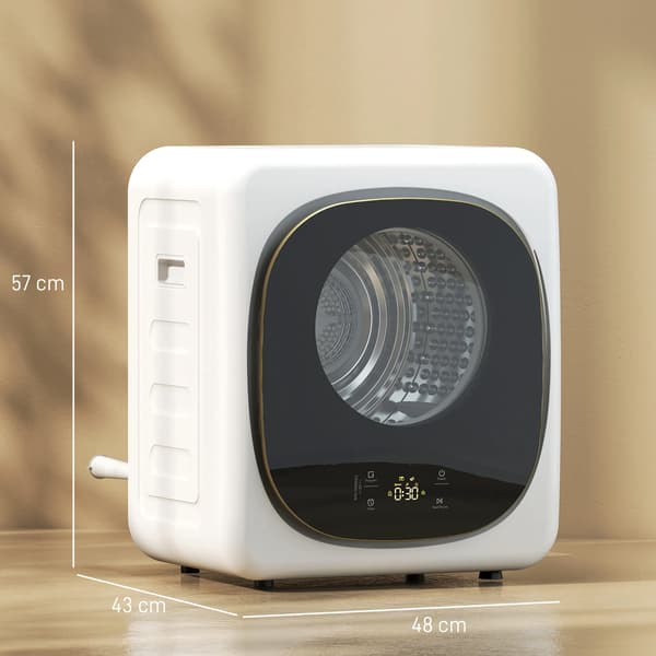Kompakt tørretumbler 4 kg - 5 programmer, timer, touch-display - Hvid/Sort