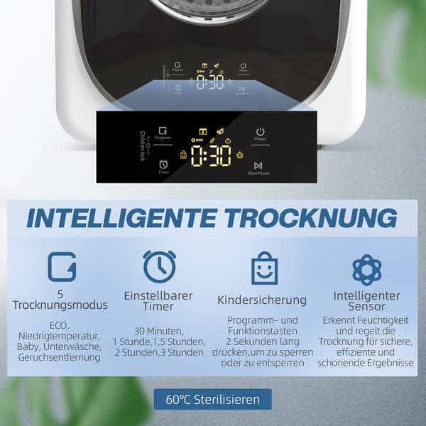 Kompakt torktumlare 4 kg, 5 program, timerfunktion, vit+svart