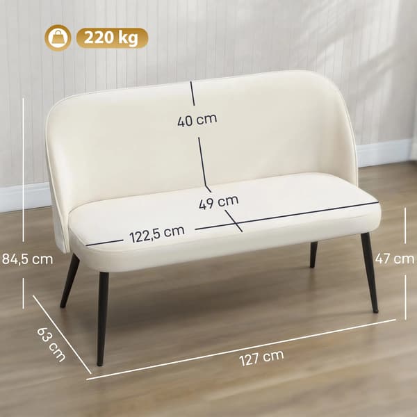 2-sitssoffa i beige sammetstyg med metallstomme, modern design