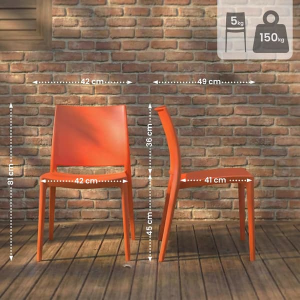 Set med 2 stapelbara utomhusstolar i plast, orange
