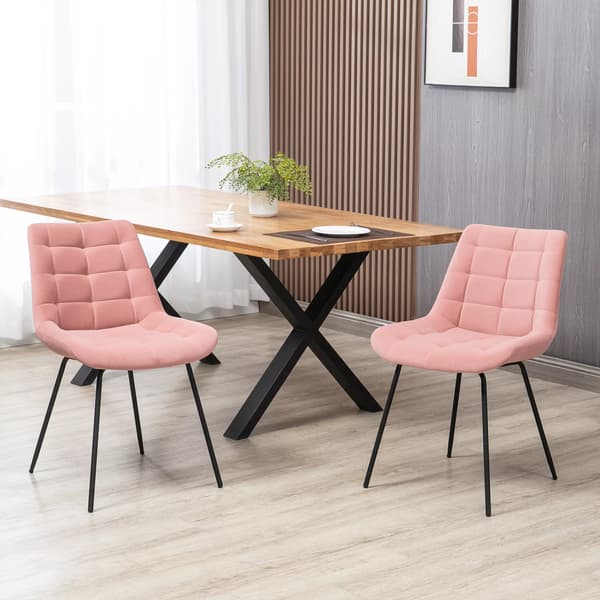 HOMCOM Matsalsstol (2-pack), Retrodesign, Rosa sammet, Metallben