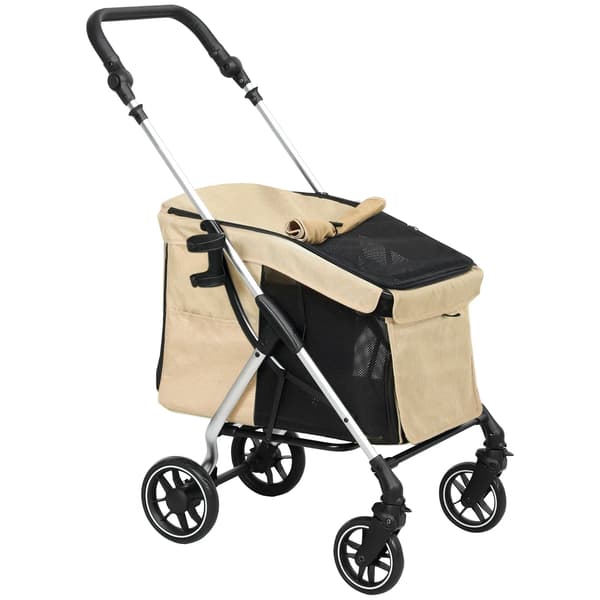 Lette Sammenklappelige Hunde-/Kattevogn i Aluminium, Khaki Polyester, op til 10 kg