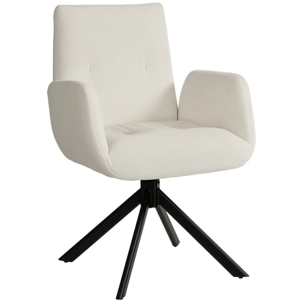 Stoppad fåtölj i cremvit polyester, modern design, vridbar 360°, max 120 kg