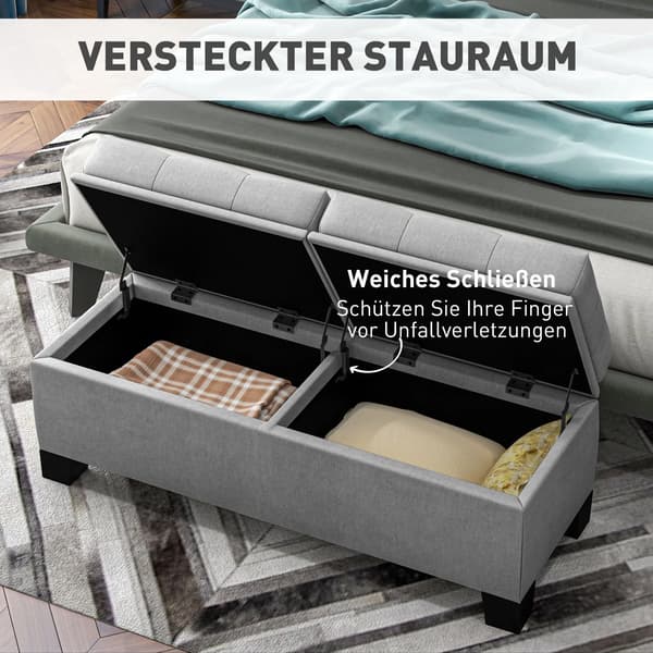 Siddbänk med förvaring, Grå, Polyester, 116x41x47 cm