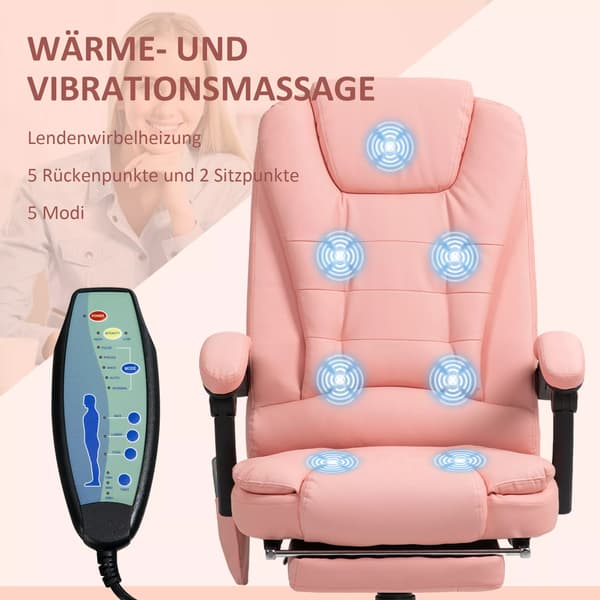 Ergonomisk Kontorstol med Massage, Læderlook, Lyserød