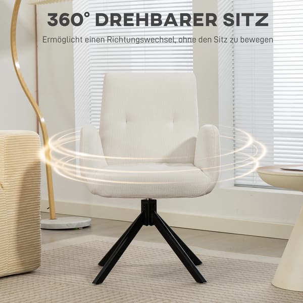 Stoppad fåtölj i cremvit polyester, modern design, vridbar 360°, max 120 kg