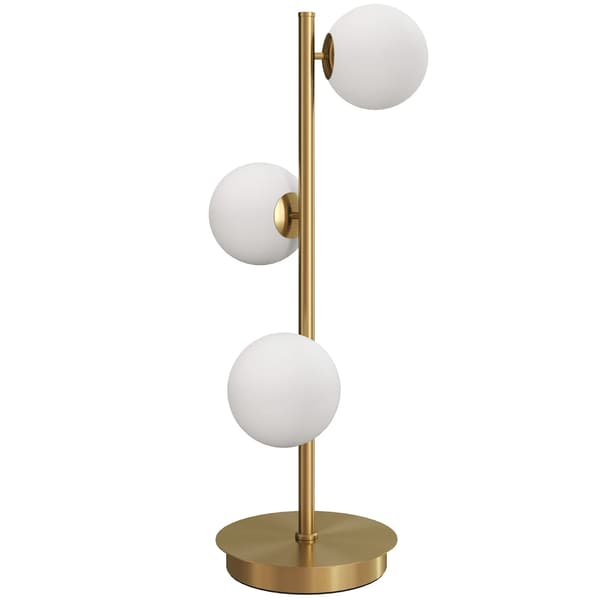 Bordlampe Messing, 3 Kugleformede Skærme, Stålbase, 53cm