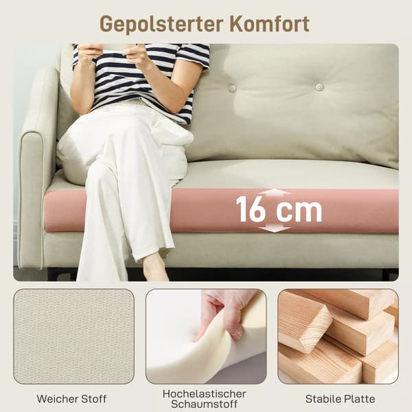 HOMCOM 2-sitssoffa i sammet, krämvit med metallram