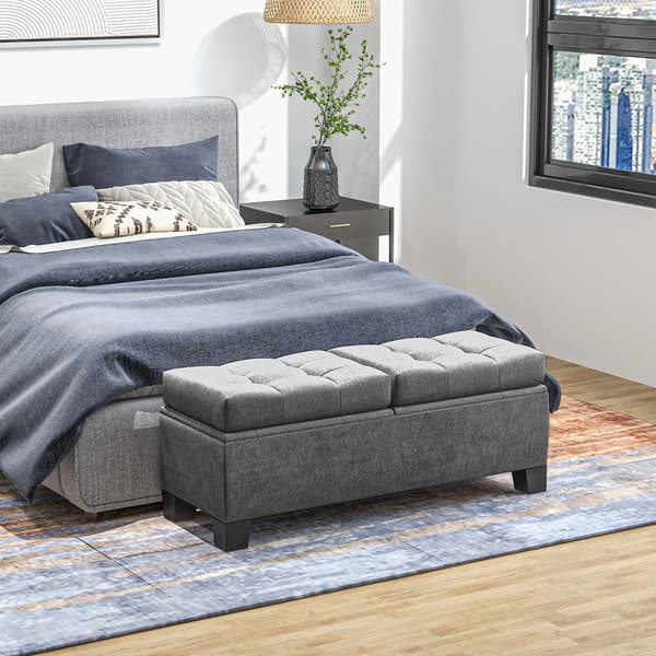 Siddbänk med förvaring, Grå, Polyester, 116x41x47 cm