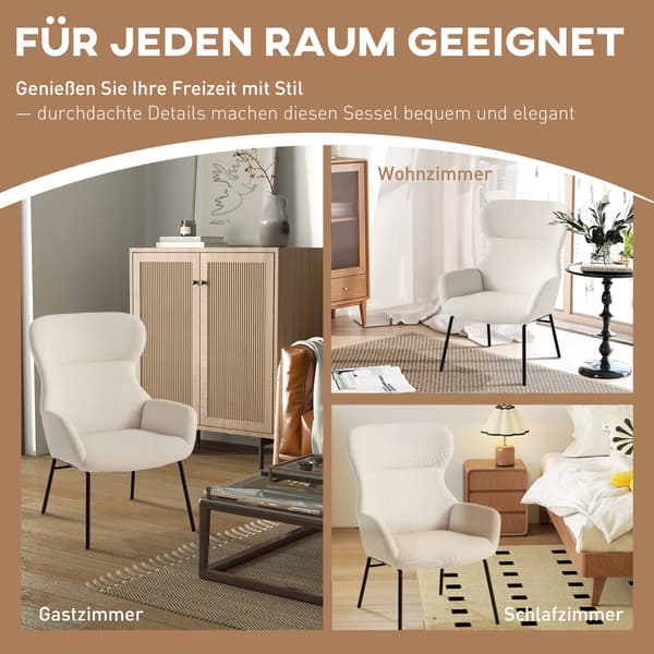 accentstol, wingback-stil, krämvit, polyester