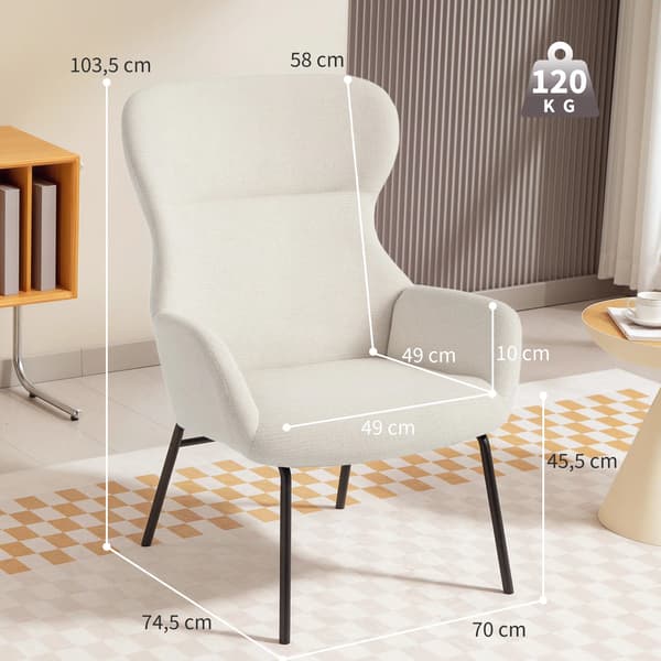 accentstol, wingback-stil, krämvit, polyester