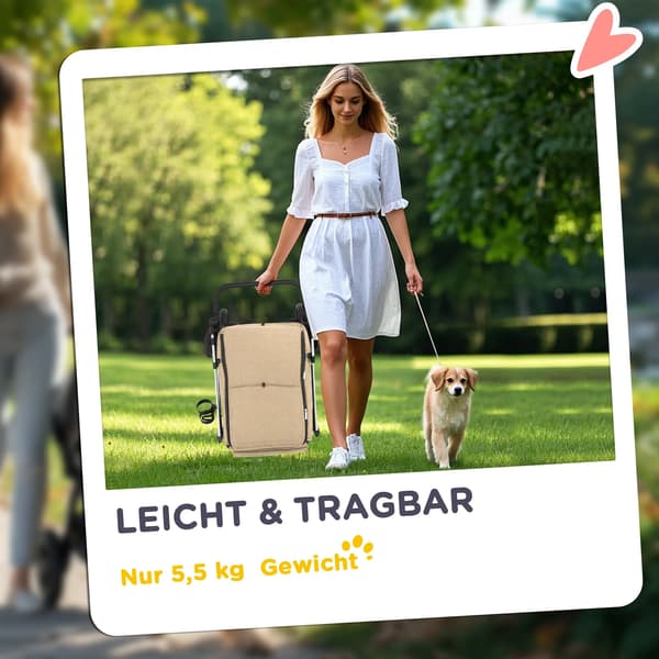 Lette Sammenklappelige Hunde-/Kattevogn i Aluminium, Khaki Polyester, op til 10 kg