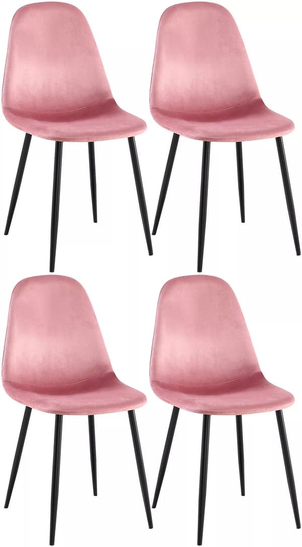 Set med 4 rosa sammetsstolar med metallramar