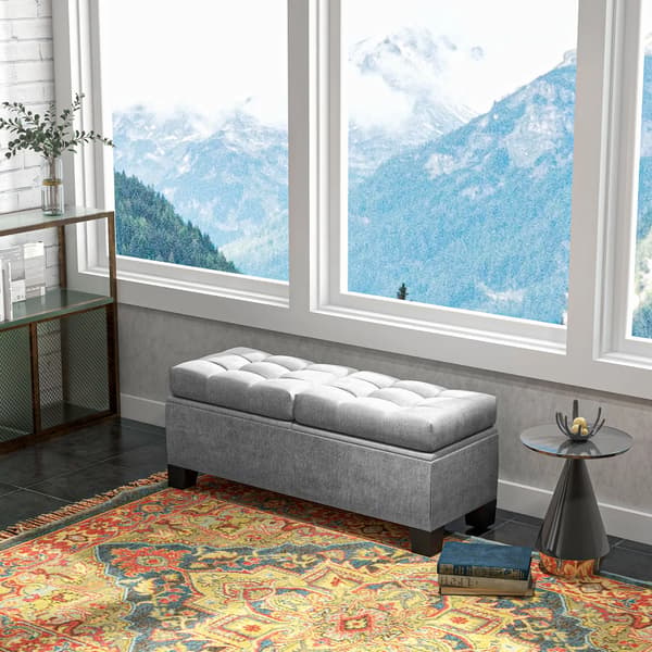 Siddbänk med förvaring, Grå, Polyester, 116x41x47 cm