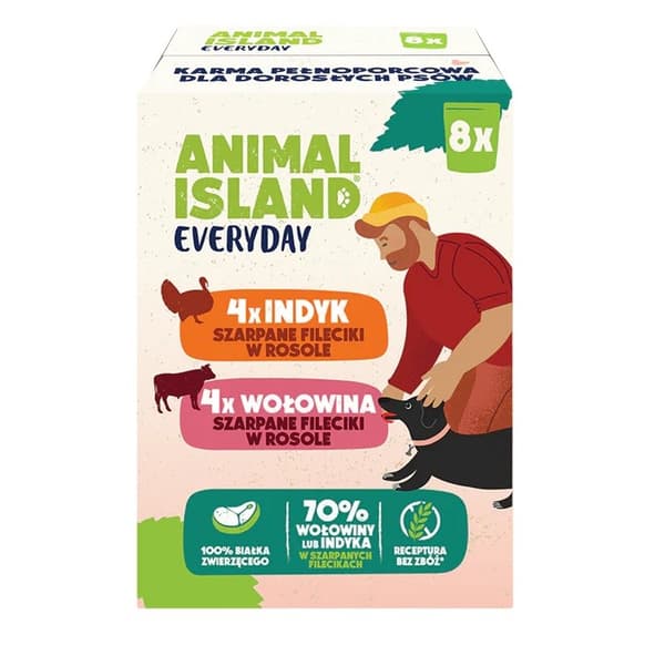 ANIMAL ISLAND Kalkun-/oksefileter i bouillon - vådfoder til hunde - 8x150g