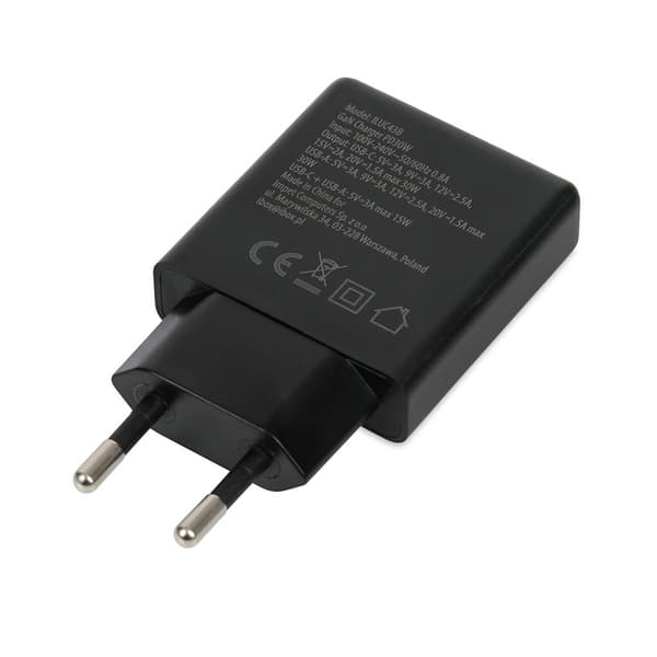 iBOX C-43 Slim GaN PD30W Vægoplader, Sort