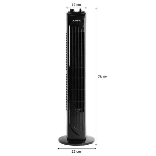 Oceanic søjleventilator - 45W - Højde 78 cm - 3 hastigheder - Oscillerende - Timer - Sort