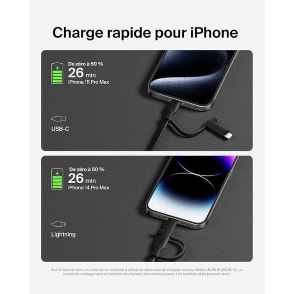 2-in-1-kaapeli - BELKIN - USB-C ja Lightning - Musta