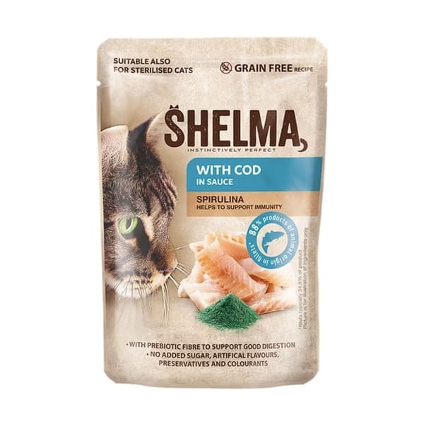 SHELMA med laks og torsk i sauce - vådfoder til katte - 4x85g