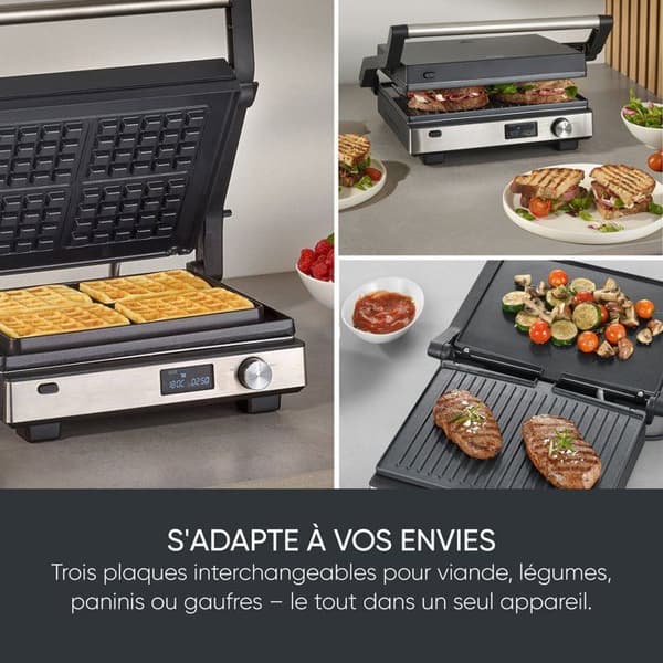 3-i-1 multifunktionel grill - SEVERIN - 2380 kg - 2000 W - 3 sæt plader - LED-display - Sort/rustfrit stål