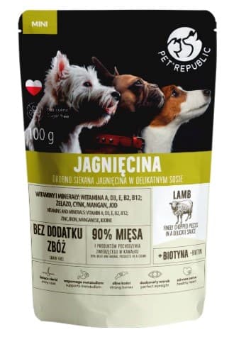 PET REPUBLIC Mini finthakket lam - Vådfoder til hunde - 100 g