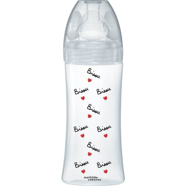 Antikolikflaska - DODIE - 330 ml - Platt napp X Mathilde Cabanas - 0-6 månader - Flow 3 - Transparent