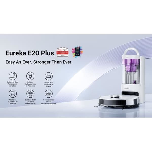 Robotdammsugare - EUREKA - E20 Plus - 8000 Pa - 65 dB(A) i tyst läge - Vit