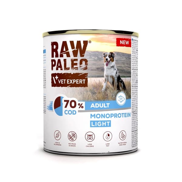 VETEXPERT Raw Paleo Cod Light Monoprotein - vådfoder til hunde - 800 g