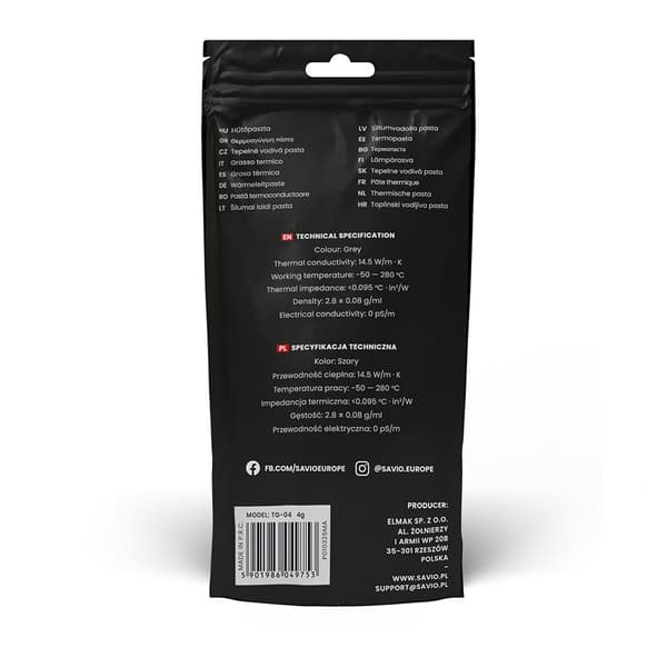 Savio TG-04 4g kølepladeforbindelse Termisk pasta 14,5 W/m K