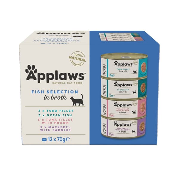 APPLAWS Fish Selection multipak i bouillon - vådfoder til katte - 12x70g