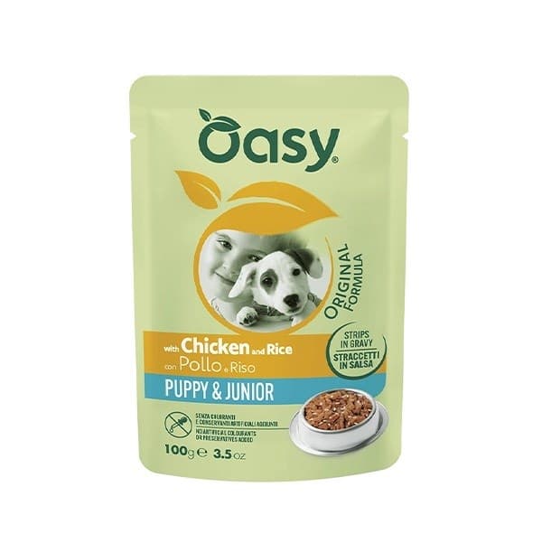 OASY Strips i sås Puppy & Junior med kyckling och ris - våtfoder för hundar - 100 g