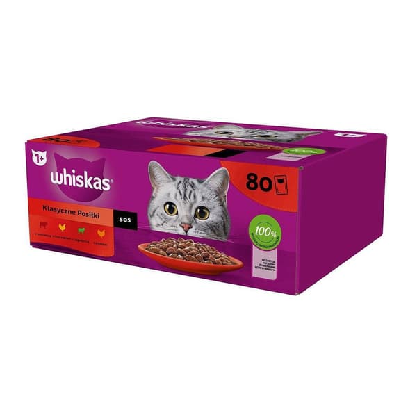 WHISKAS Classic Meals i sås Fjäderfä, Lamm, Nötkött, Kyckling - våtfoder för katter - 80x85g