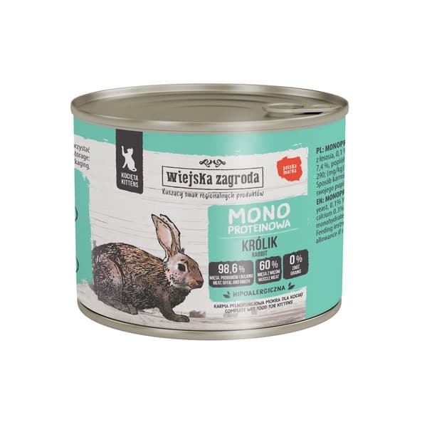 Rural Farm Rabbit monoprotein til killinger - vådfoder til katte - 200 g