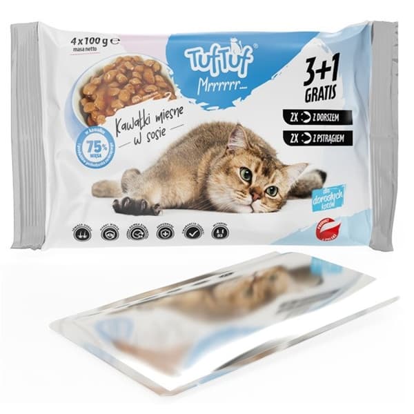 TUF TUF 2x med torsk, 2x med ørred - vådfoder til katte - 4x100g