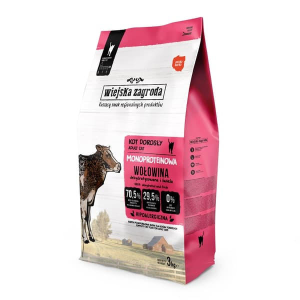 WIEJSKA ZAGRODA Monoprotein Nötkött - torrfoder för katter - 3 kg