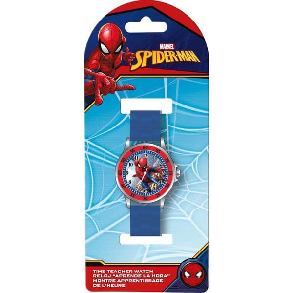 Spider-Man analog läderklocka med tid - BARNKORT - SPD4098