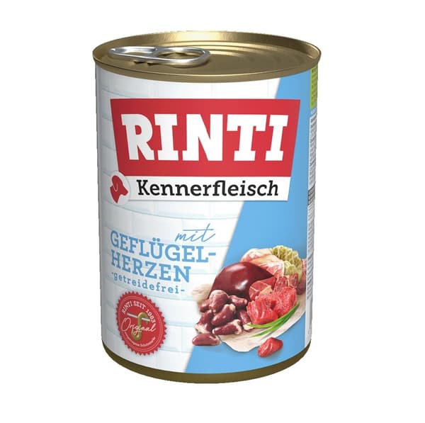 RINTI Kennerfleisch Fjäderfähjärtan - våtfoder för hundar - 400 g