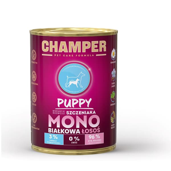 CHAMPER Puppy Monoprotein Laks - vådfoder til hunde - 400 g